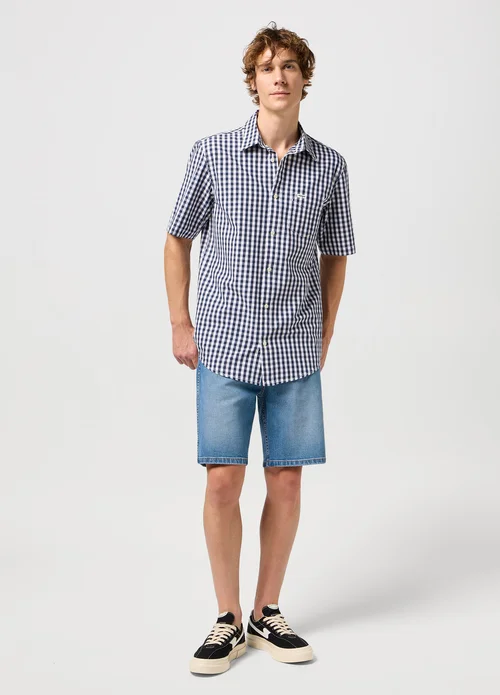 Wrangler Short Sleeve 1 Pocket Shirt Black Iris Check