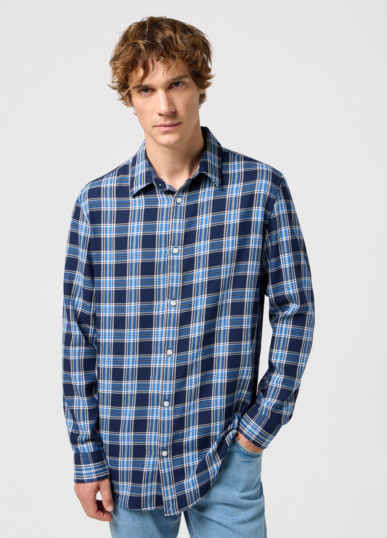 Wrangler Long Sleeve One Pocket Shirt Black Iris Check