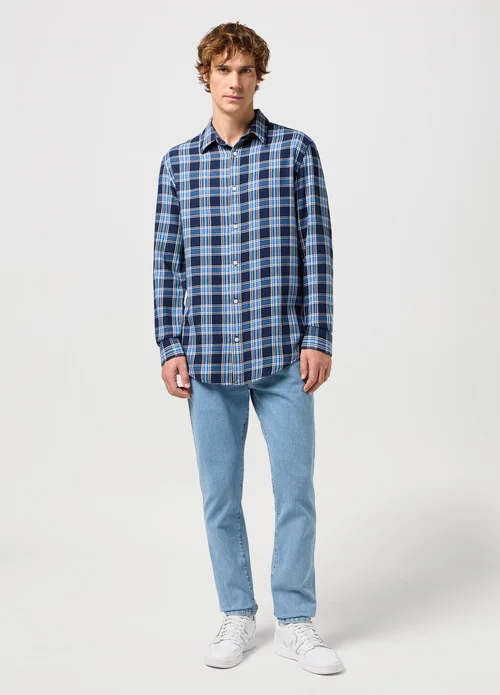 Wrangler Long Sleeve One Pocket Shirt Black Iris Check