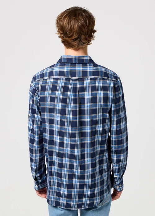 Wrangler Long Sleeve One Pocket Shirt Black Iris Check