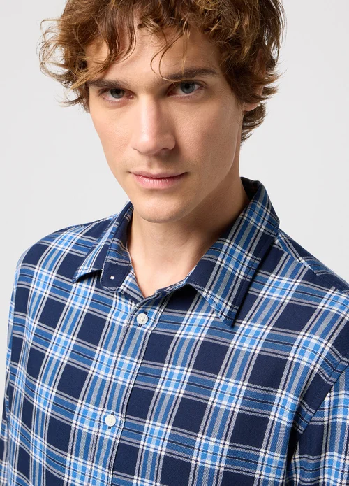 Wrangler Long Sleeve One Pocket Shirt Black Iris Check