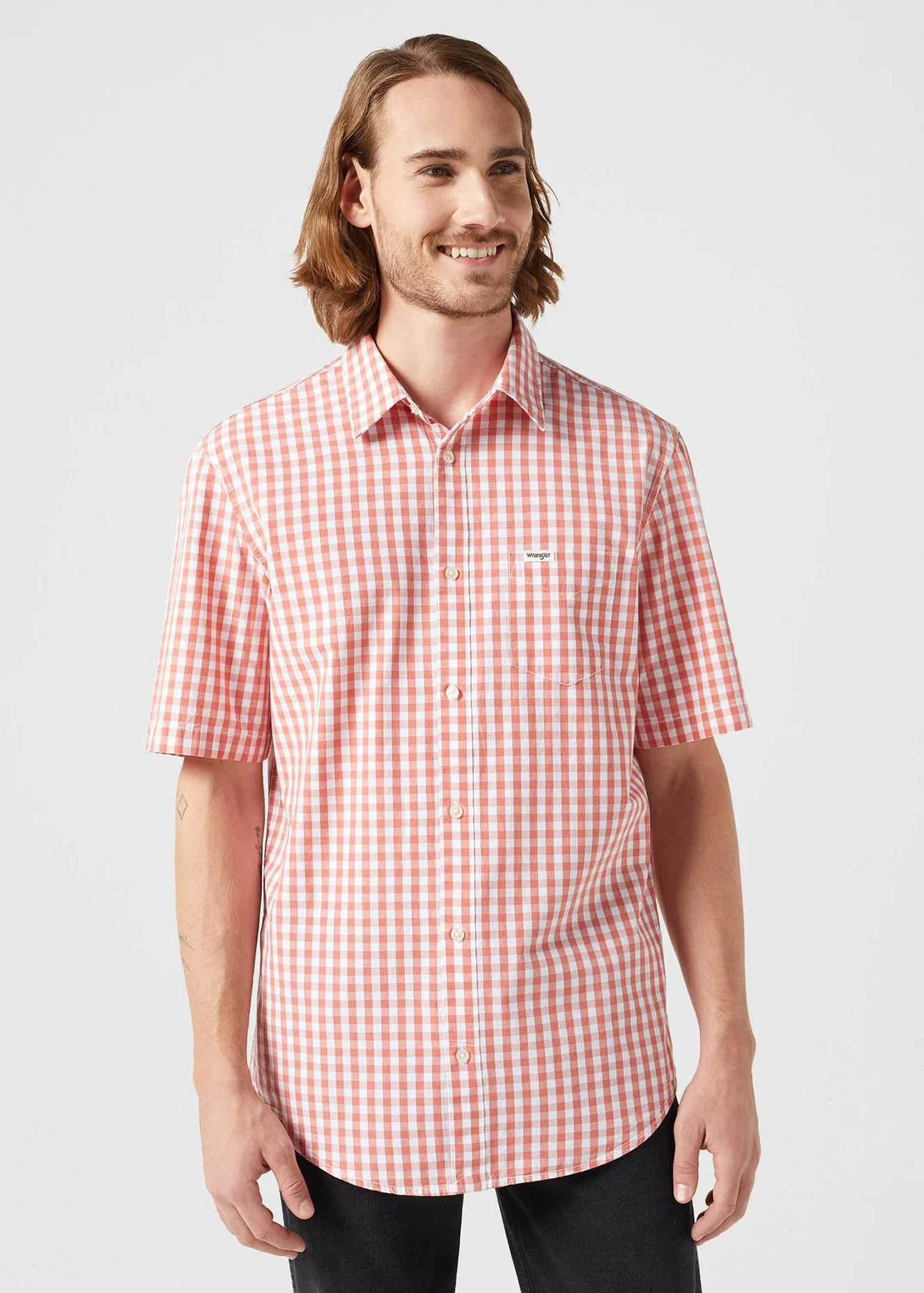 Wrangler Short Sleeve 1 Pocket Shirt Red Check